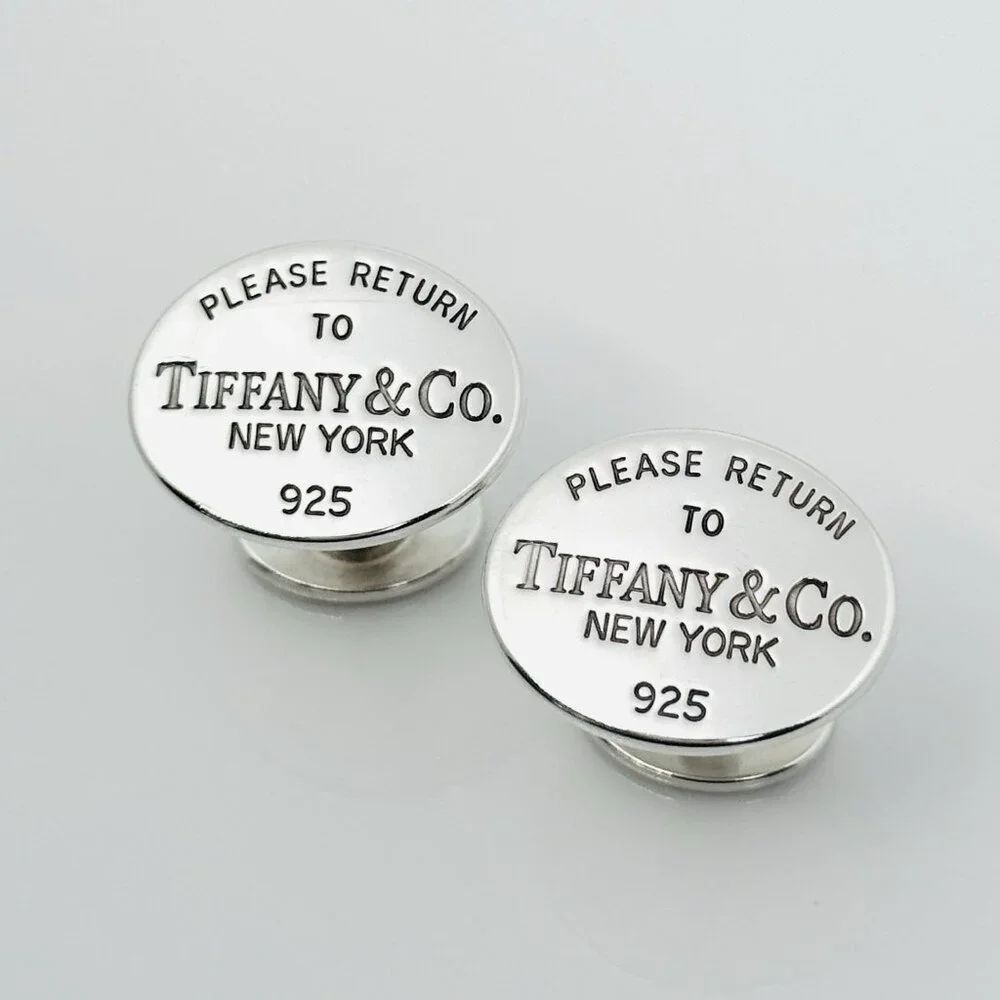 Please Return to Tiffany Oval Cufflinks in Silver with Hallmarks on Back